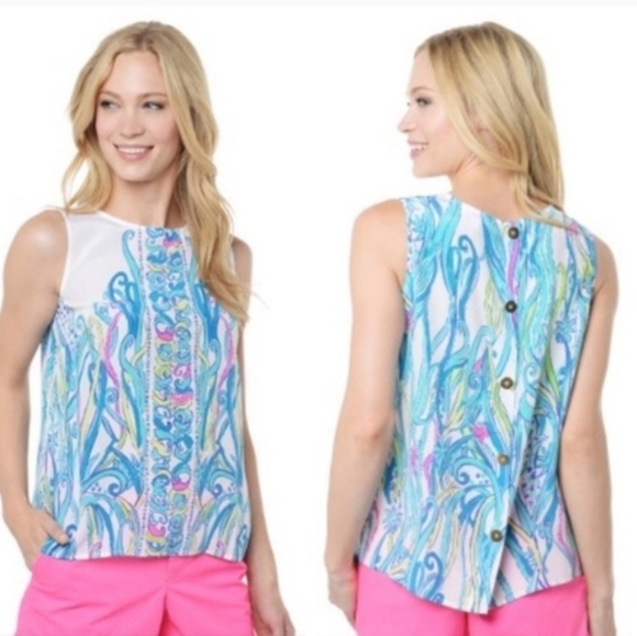 LILLY PULITZER Iona Silk Button Back Tank Top - Picture 1 of 15